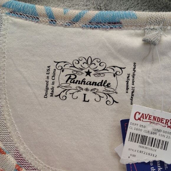 Panhandle Women Sz L Knit Long Sleeve Top Blouse Stretch Aztec Tribal Western - Picture 2 of 11